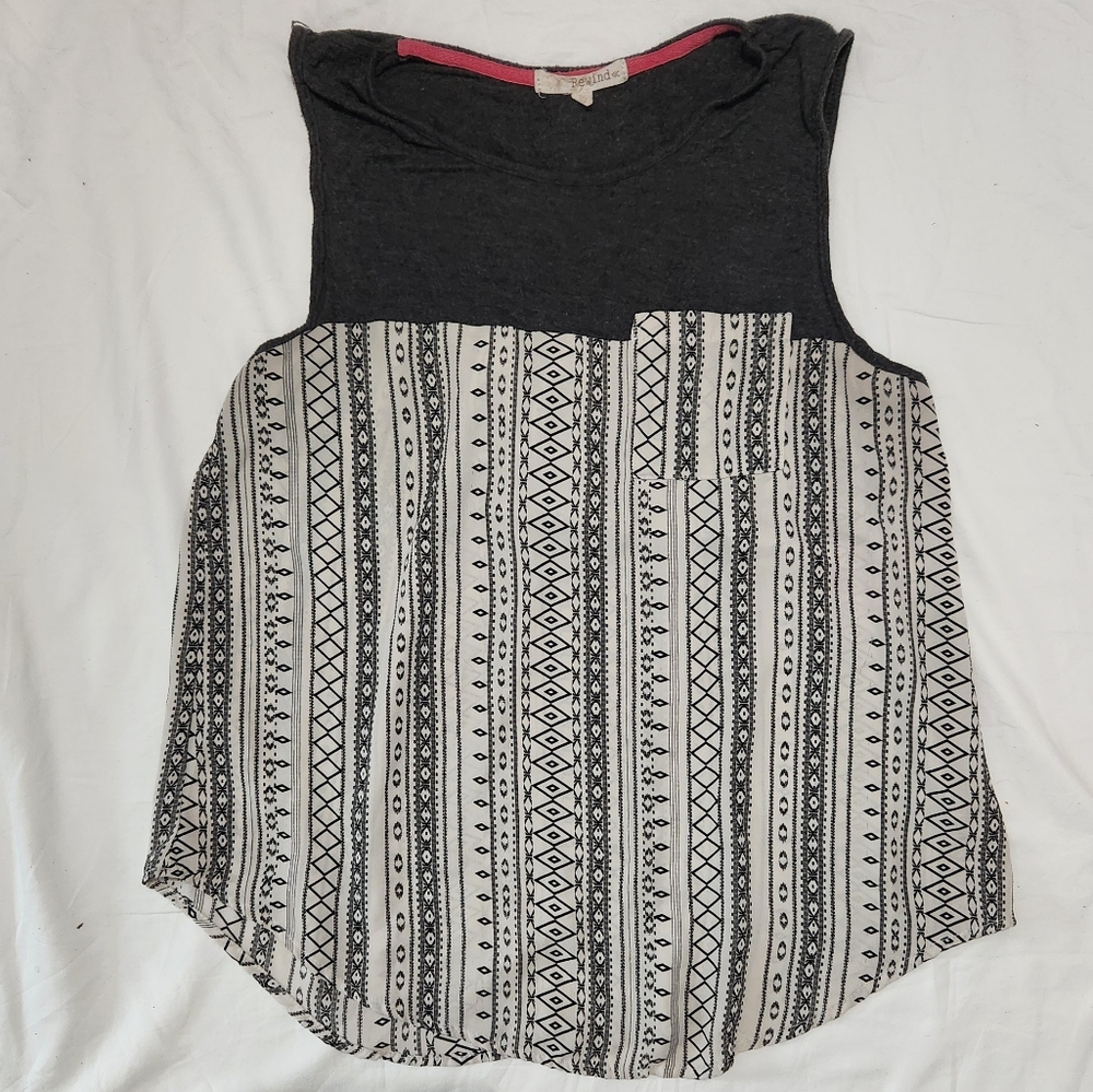 Rewind Gray and White Crewneck Top